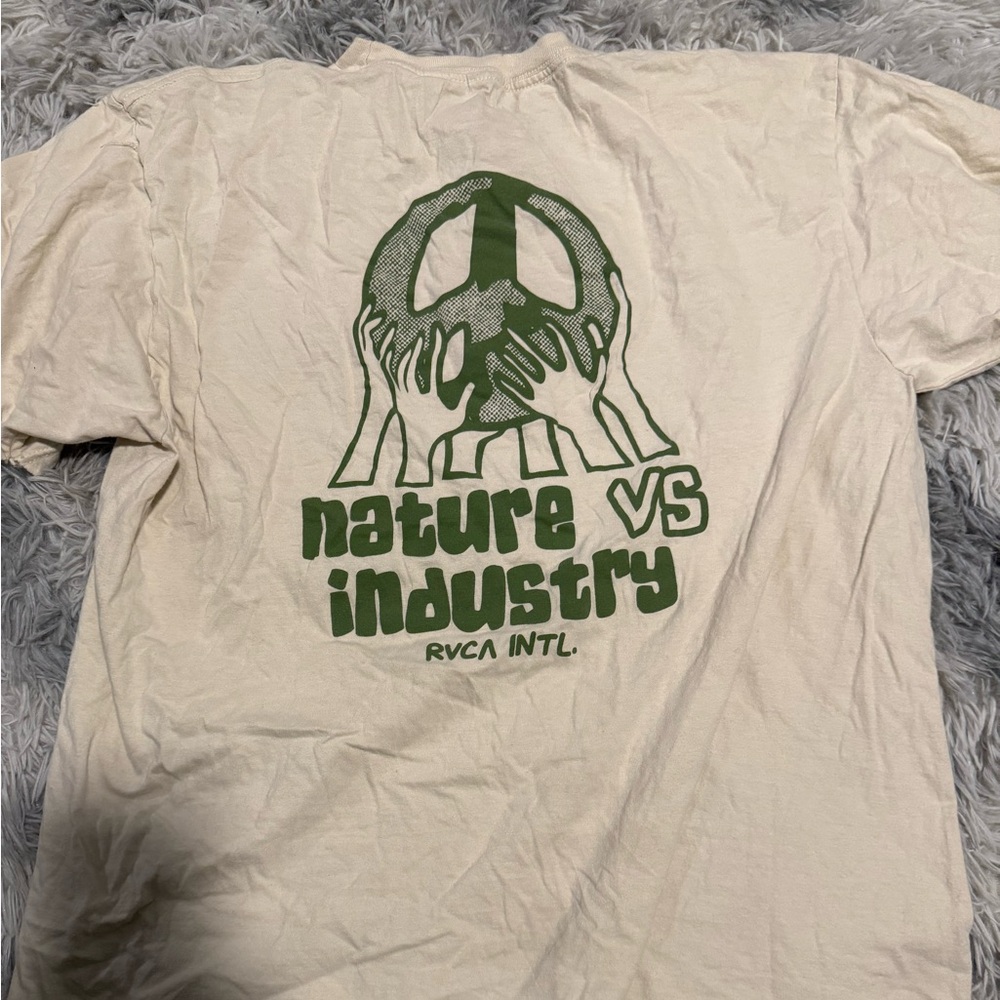 RVCA Men's Off-White Tee with Green Logo